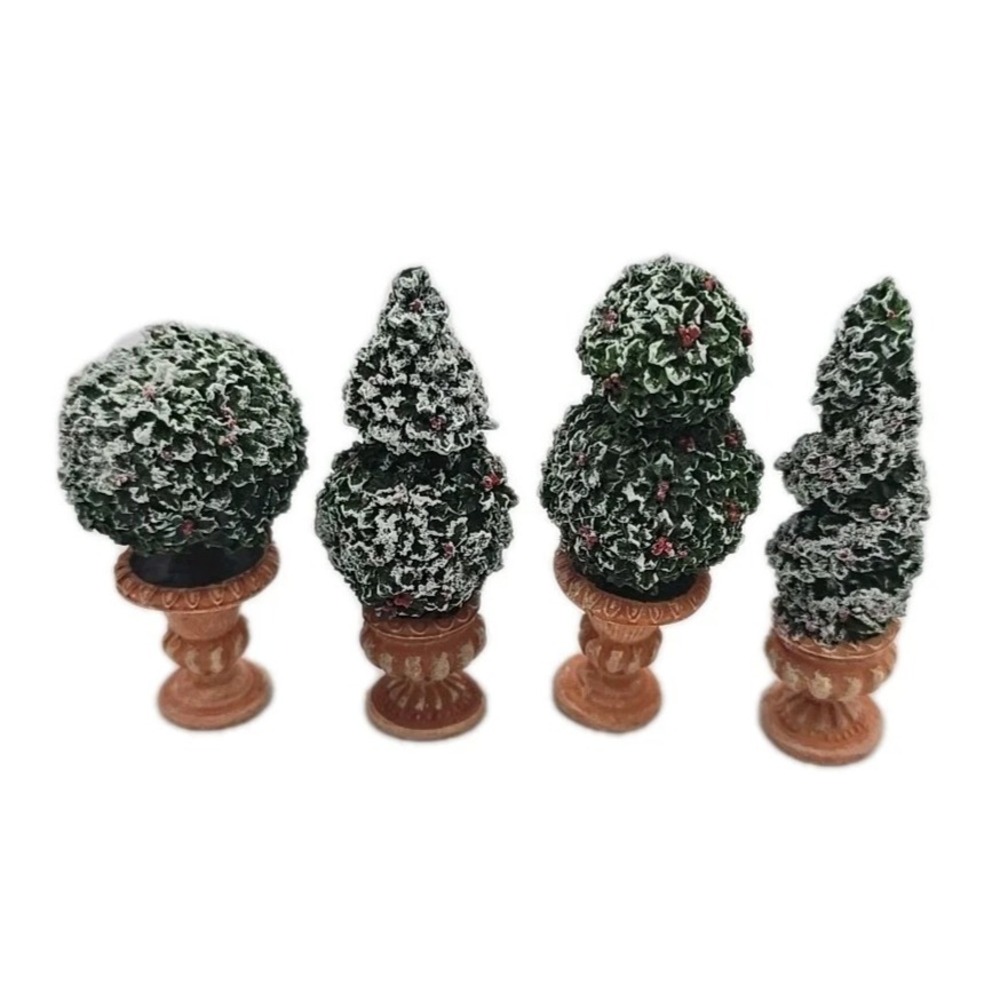 DEPT 56 VILLAGE ACCESSORIES HOLLY TOPIARIES - SET OF 4 - RETIRED